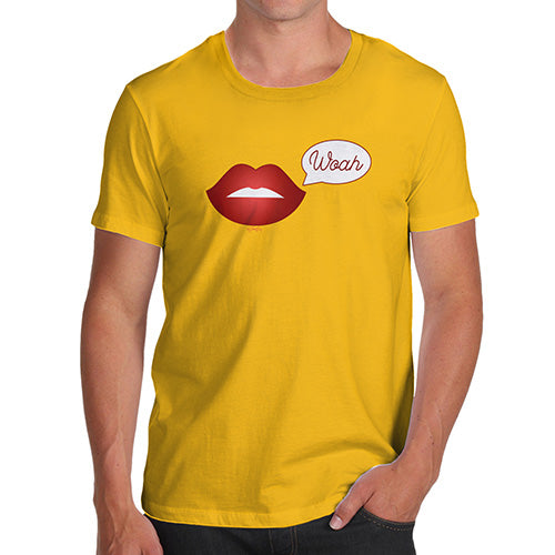 Funny T-Shirts For Guys Woah Lips Men's T-Shirt Large Yellow