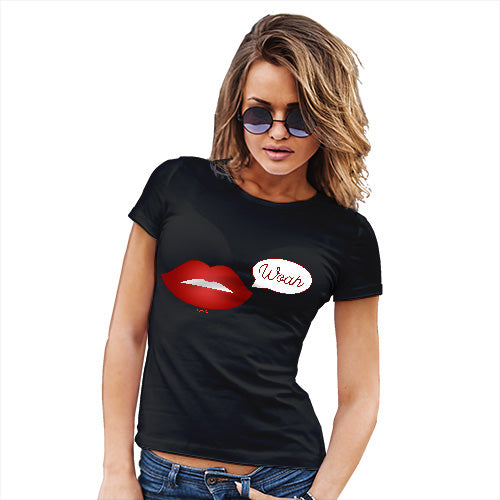 Womens Novelty T Shirt Christmas Woah Lips Women's T-Shirt Large Black