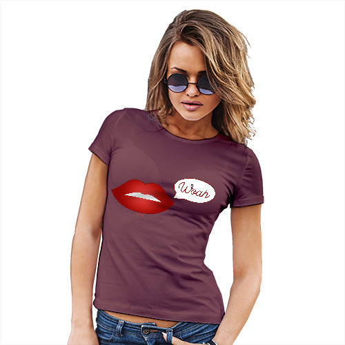 Womens Funny T Shirts Woah Lips Women's T-Shirt X-Large Burgundy