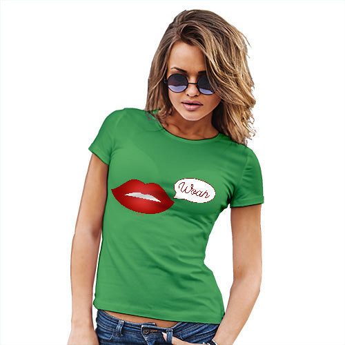 Novelty Gifts For Women Woah Lips Women's T-Shirt Small Green