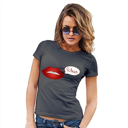 Novelty Tshirts Women Woah Lips Women's T-Shirt Small Dark Grey