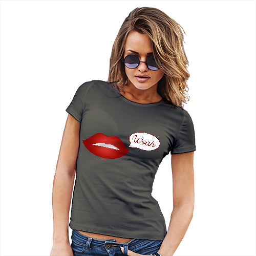 Funny T Shirts For Mom Woah Lips Women's T-Shirt Large Khaki