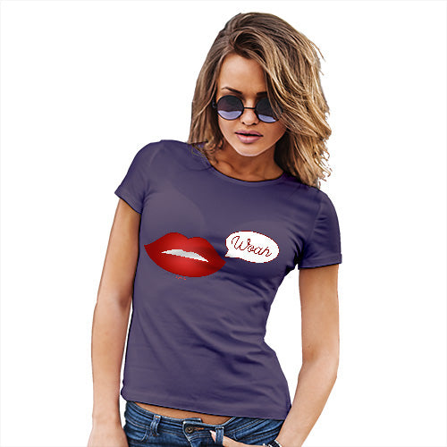 Novelty Gifts For Women Woah Lips Women's T-Shirt Medium Plum