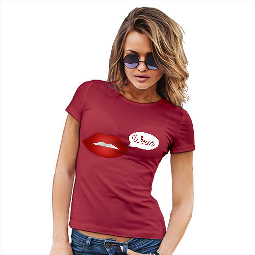 Womens Funny Tshirts Woah Lips Women's T-Shirt Large Red