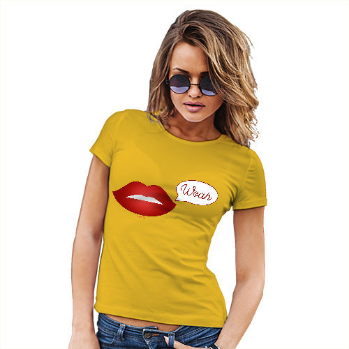 Womens T-Shirt Funny Geek Nerd Hilarious Joke Woah Lips Women's T-Shirt Small Yellow