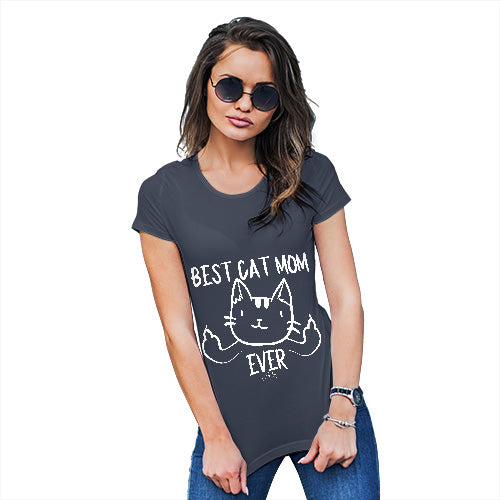 Novelty T Shirt Christmas Best Cat Mom Ever Women's T-Shirt Medium Navy