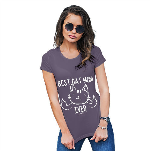 Novelty T Shirt Christmas Best Cat Mom Ever Women's T-Shirt Medium Plum