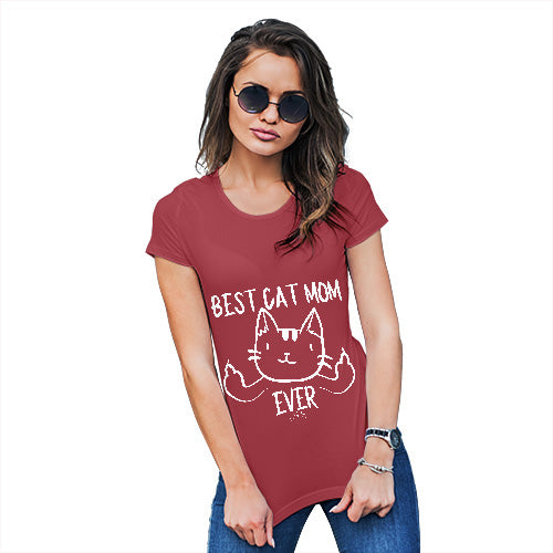 T-Shirt Funny Geek Nerd Hilarious Joke Best Cat Mom Ever Women's T-Shirt Large Red