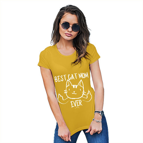T-Shirt Funny Geek Nerd Hilarious Joke Best Cat Mom Ever Women's T-Shirt Medium Yellow