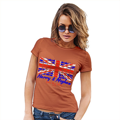 Novelty T Shirt Christmas Royal Wedding May 2018 Harry & Megan Women's T-Shirt Medium Orange