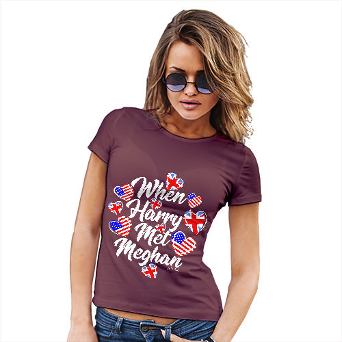 Funny T-Shirts For Women Royal Wedding When Harry Met Meghan Women's T-Shirt Large Burgundy