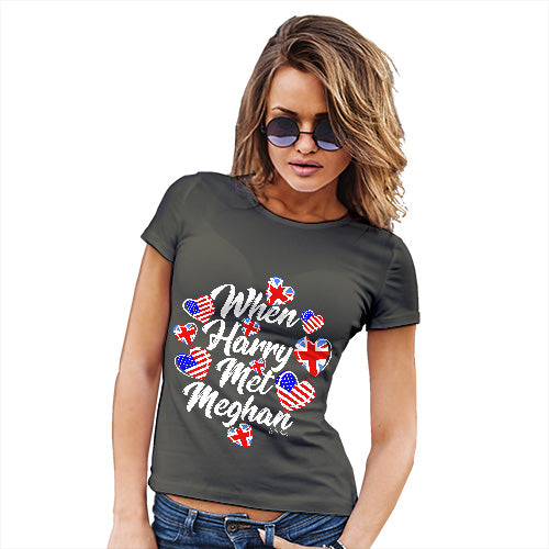 Funny T-Shirts For Women Royal Wedding When Harry Met Meghan Women's T-Shirt Large Khaki