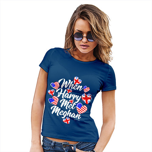 Novelty Gifts For Women Royal Wedding When Harry Met Meghan Women's T-Shirt Large Royal Blue
