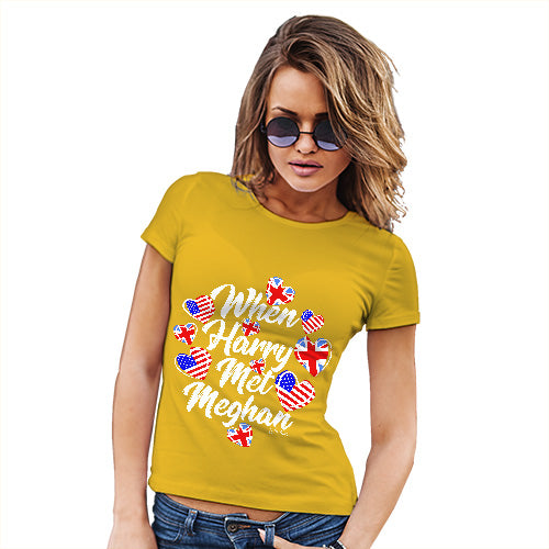 Novelty T Shirt Christmas Royal Wedding When Harry Met Meghan Women's T-Shirt Medium Yellow