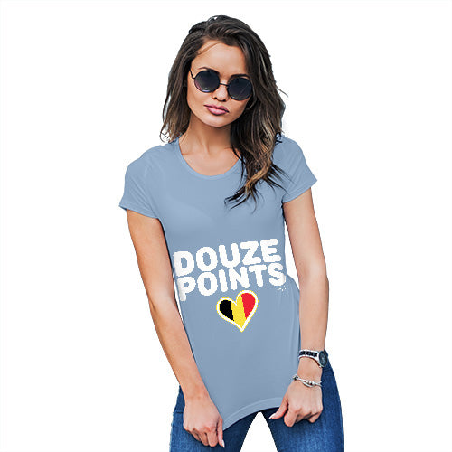 Funny T Shirts For Mom Douze Points Belgium Women's T-Shirt Medium Sky Blue