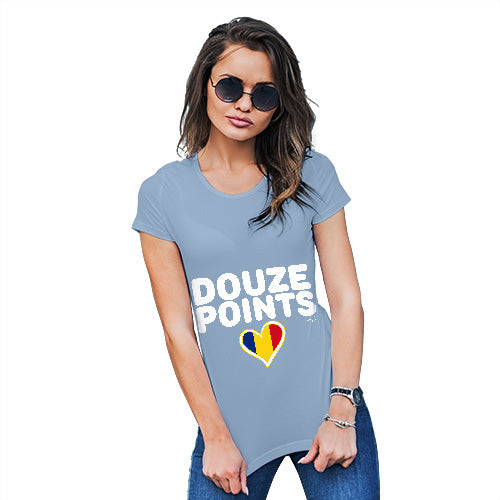 Adult Humor Novelty Graphic Sarcasm Funny T Shirt Douze Points Romania Women's T-Shirt X-Large Sky Blue