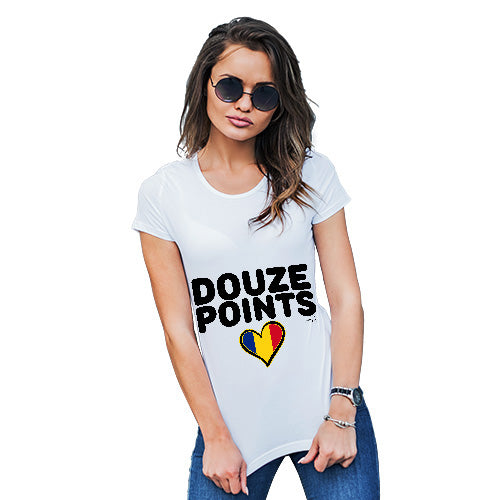 Novelty Tshirts Women Douze Points Romania Women's T-Shirt X-Large White