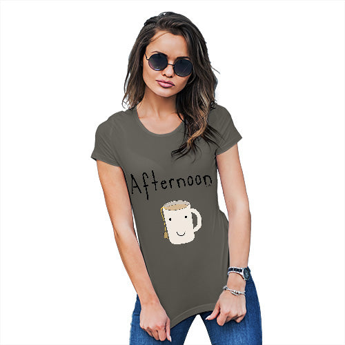 Funny T-Shirts For Women Afternoon Tea Women's T-Shirt Small Khaki