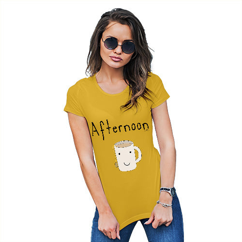 Novelty Tshirts Women Afternoon Tea Women's T-Shirt Large Yellow