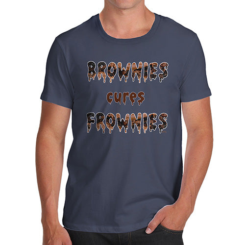 Funny Mens T Shirts Brownies Cures Frownies Men's T-Shirt Small Navy