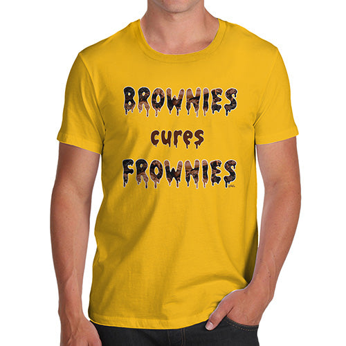 Mens Novelty T Shirt Christmas Brownies Cures Frownies Men's T-Shirt Large Yellow