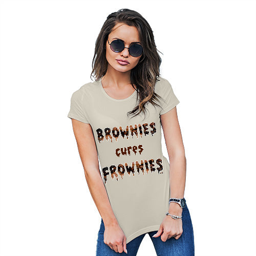 Womens Humor Novelty Graphic Funny T Shirt Brownies Cures Frownies Women's T-Shirt X-Large Natural
