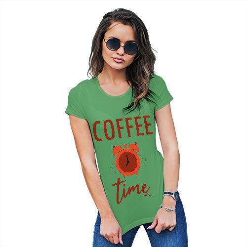Novelty Tshirts Women Coffee Time Women's T-Shirt Small Green