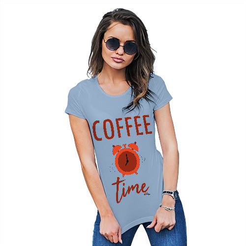 Womens Novelty T Shirt Coffee Time Women's T-Shirt Small Sky Blue