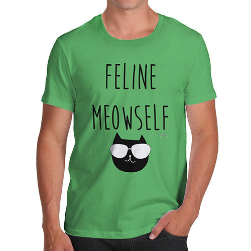 Mens T-Shirt Funny Geek Nerd Hilarious Joke Feline Meowself Men's T-Shirt Small Green