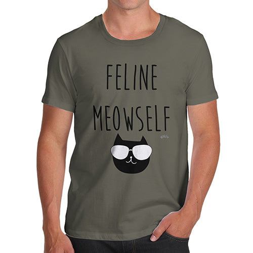 Funny T-Shirts For Guys Feline Meowself Men's T-Shirt Large Khaki
