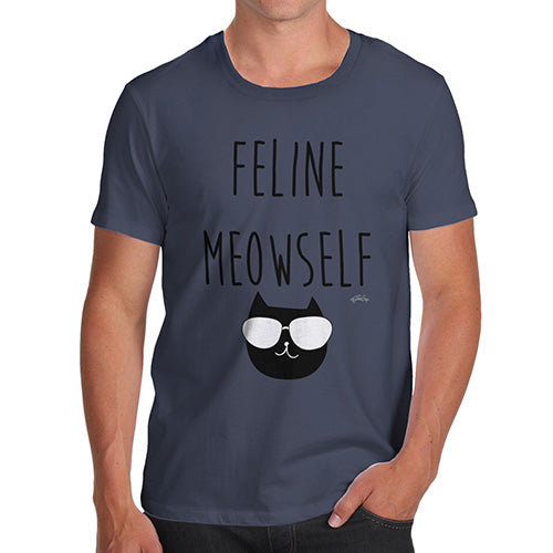 Funny T Shirts For Men Feline Meowself Men's T-Shirt Large Navy