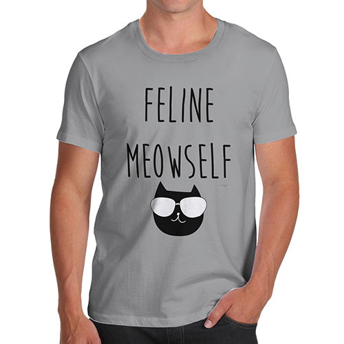 Funny Mens Tshirts Feline Meowself Men's T-Shirt Small Light Grey