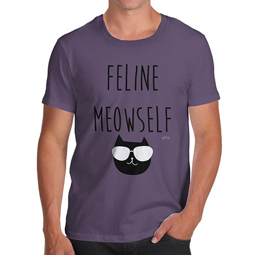 Novelty Tshirts Men Funny Feline Meowself Men's T-Shirt Medium Plum