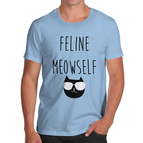 Funny T Shirts For Dad Feline Meowself Men's T-Shirt Medium Sky Blue