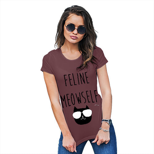 Funny T Shirts For Mum Feline Meowself Women's T-Shirt X-Large Burgundy