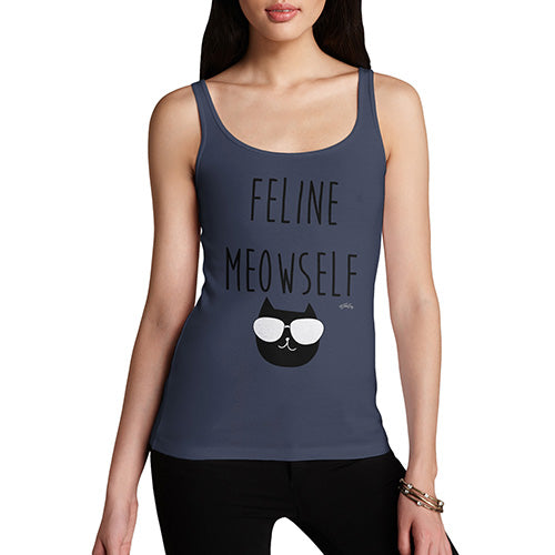 Funny Tank Top For Women Sarcasm Feline Meowself Women's Tank Top Small Navy