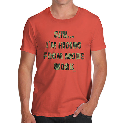 Novelty Tshirts Men Hiding From More Work Men's T-Shirt Small Orange