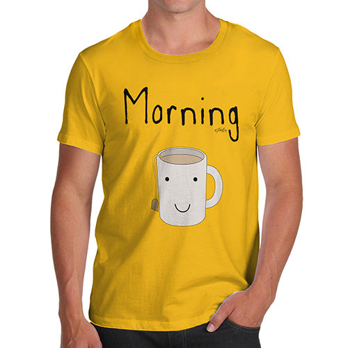 Mens Novelty T Shirt Christmas Morning Tea Men's T-Shirt Small Yellow