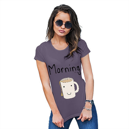 Womens Humor Novelty Graphic Funny T Shirt Morning Tea Women's T-Shirt Large Plum