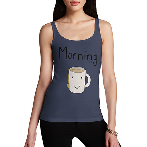 Womens Humor Novelty Graphic Funny Tank Top Morning Tea Women's Tank Top Small Navy
