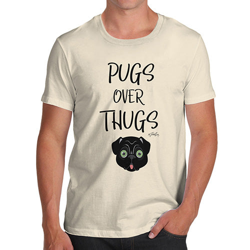 Mens T-Shirt Funny Geek Nerd Hilarious Joke Pugs Over Thugs Men's T-Shirt Medium Natural