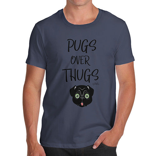Funny T Shirts For Men Pugs Over Thugs Men's T-Shirt Small Navy