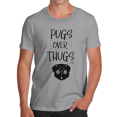 Funny T Shirts For Dad Pugs Over Thugs Men's T-Shirt Medium Light Grey