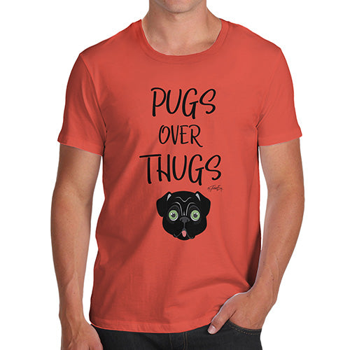 Funny Mens T Shirts Pugs Over Thugs Men's T-Shirt Medium Orange