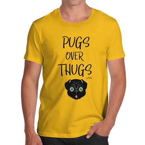 Funny Tee For Men Pugs Over Thugs Men's T-Shirt Medium Yellow