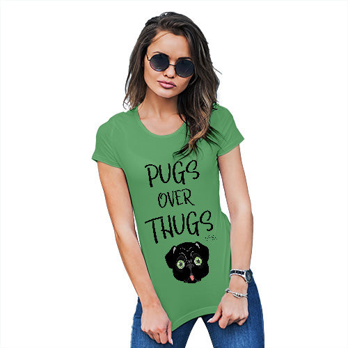 Funny T-Shirts For Women Pugs Over Thugs Women's T-Shirt Small Green