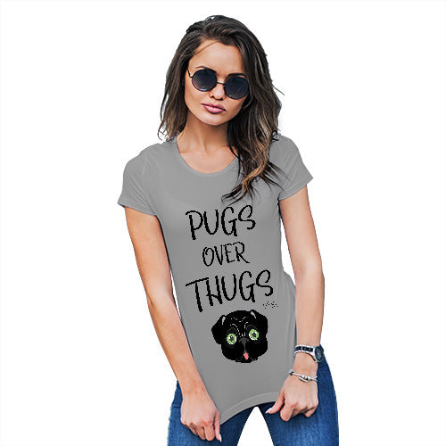 Funny T-Shirts For Women Sarcasm Pugs Over Thugs Women's T-Shirt Large Light Grey