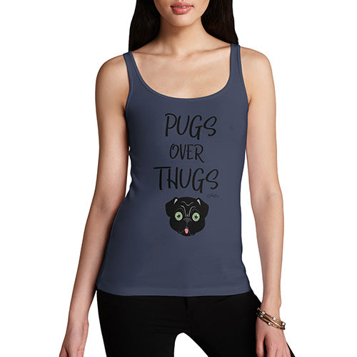 Funny Tank Tops For Women Pugs Over Thugs Women's Tank Top X-Large Navy