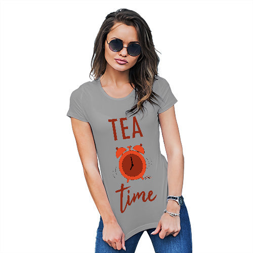Novelty Tshirts Women Tea Time Women's T-Shirt Medium Light Grey