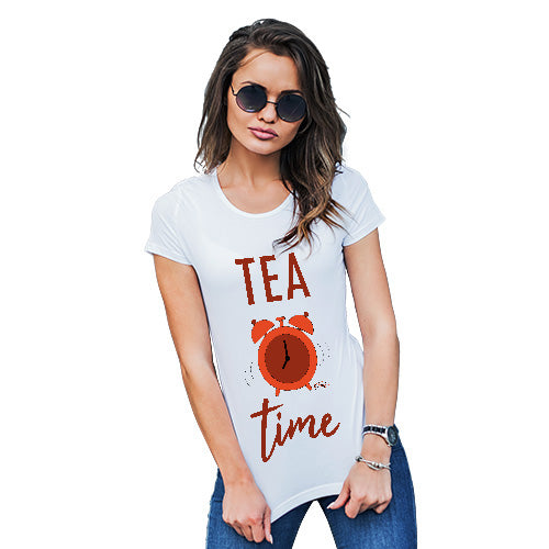 Womens T-Shirt Funny Geek Nerd Hilarious Joke Tea Time Women's T-Shirt Large White